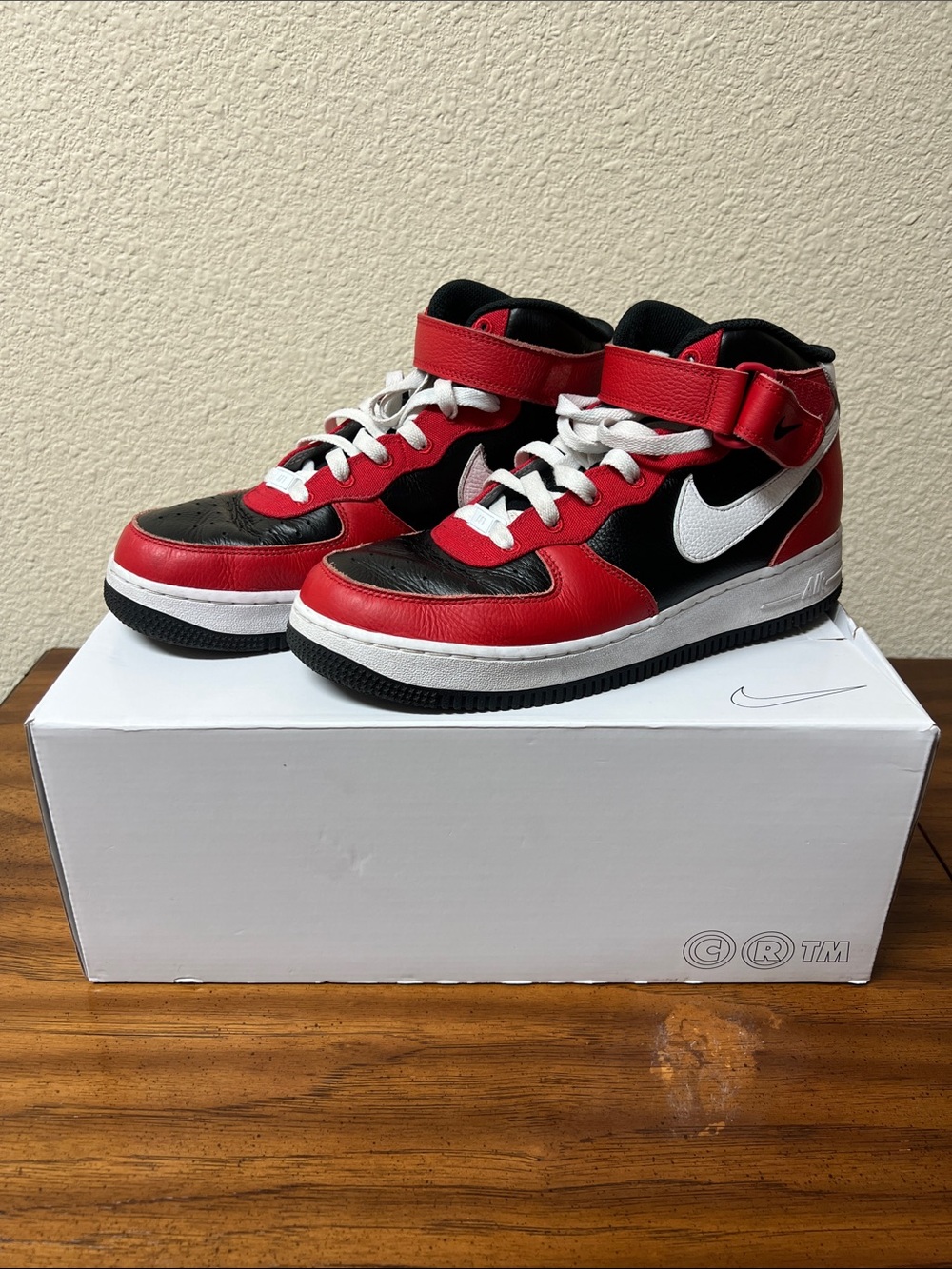 Nike Red and Black High Top Sneakers with White Swoosh